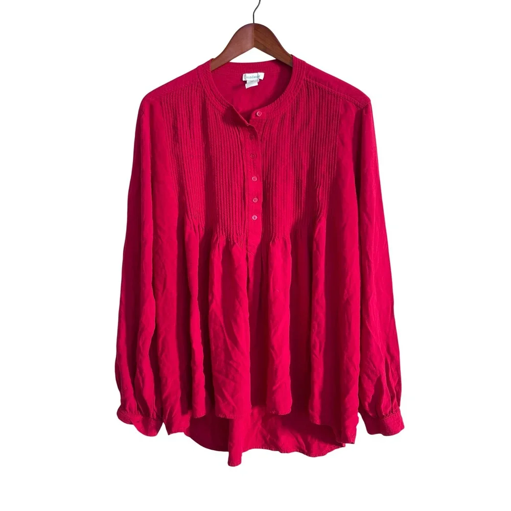 Sundance Women Pink Pintuck Pleated Henley Tunic Blouse Medium RN 106205 - Picture 2 of 6